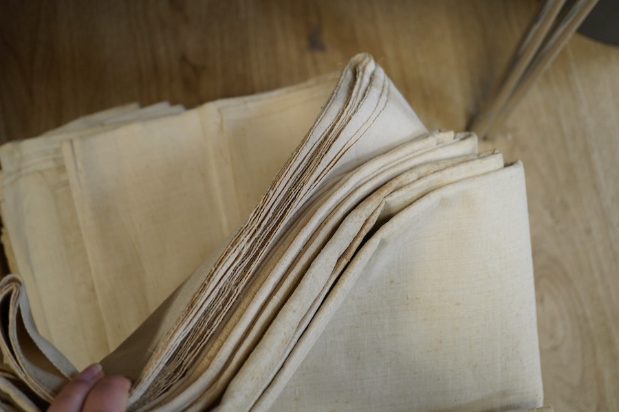 Nine plain coarse linen French provincial sheets and one monogrammed (10)